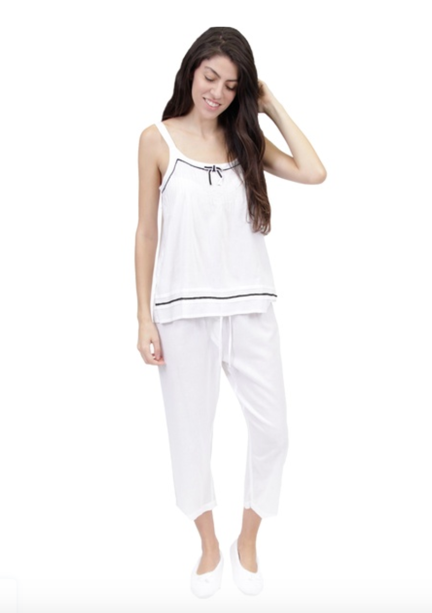 White Cotton Camisole Pajama Set with Capri Pants – Kiki Bean