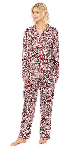 Long Sleeve Classic Knit Pajama Set - Red Leopard