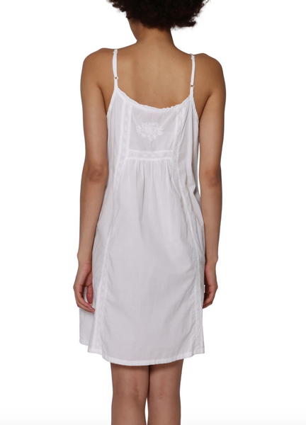 Sleeveless White Cotton Chemise with Embroidered Bib