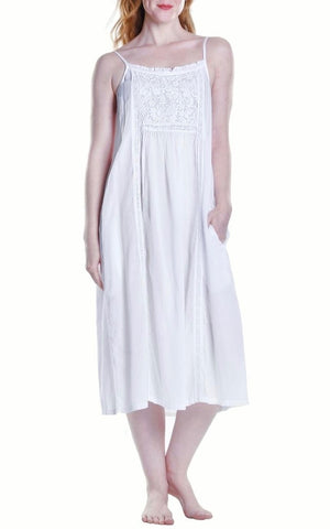 Embroidered White Cotton Yoke Nightgown