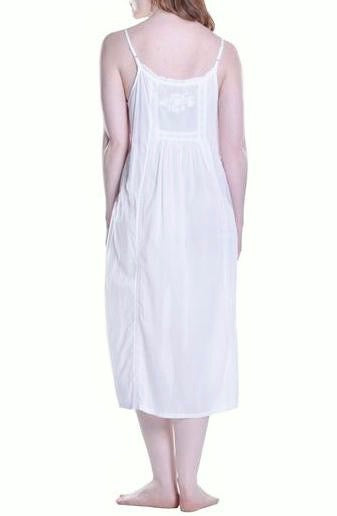 Embroidered White Cotton Yoke Nightgown
