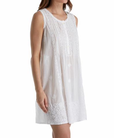 Embroidered White Cotton Scoop Neck Chemise