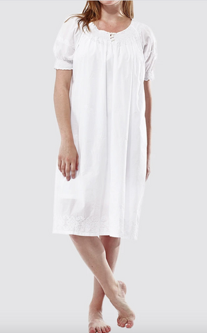 Smock-Necked White Cotton Embroidered Chemise