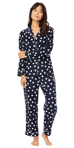 Classic Flannel Pajama Set - Navy Blue & White Polka Dot