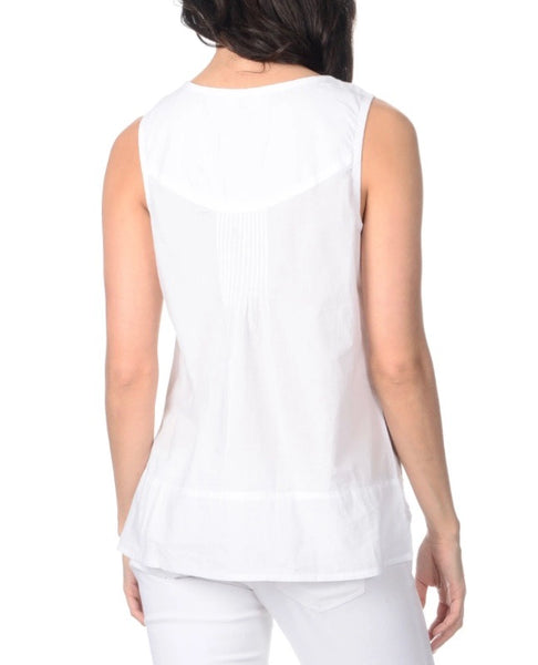 Fitted White Sleeveless Embroidered Top