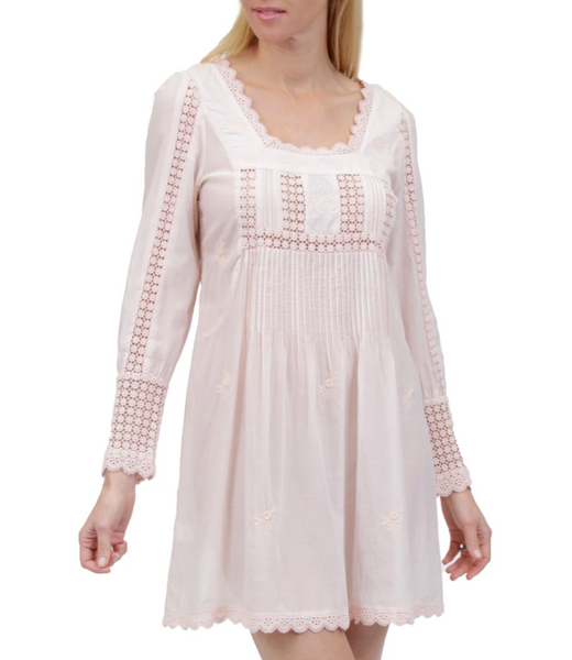 Long Sleeve Lace Yoke Dress