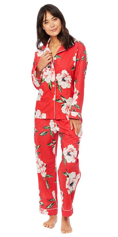 Long Sleeve Classic Pajama Set - Peony Red Floral Print
