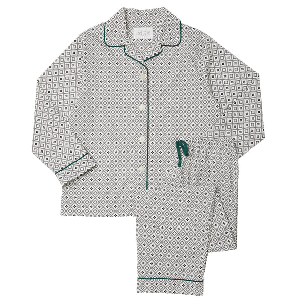 Long Sleeve Classic Pajama Set - Diamond Black Fine Print Pattern