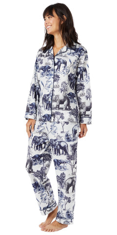 Long Sleeve Classic Pajama Set - Elephant Safari Toile Print