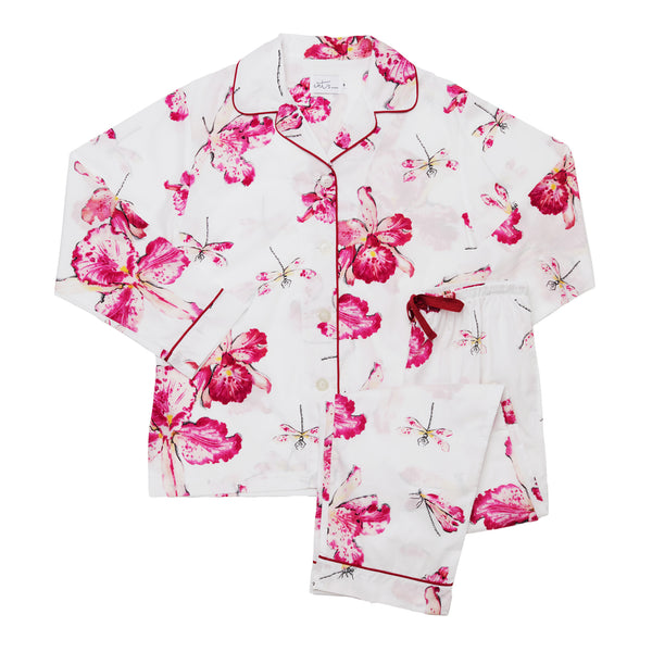 Long Sleeve Classic Pajama Set - Pink Dragonfly Floral Blossom Print