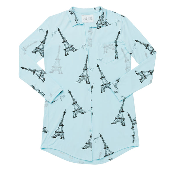 Long-Sleeve Night Shirt - Tiffany Blue Eiffel