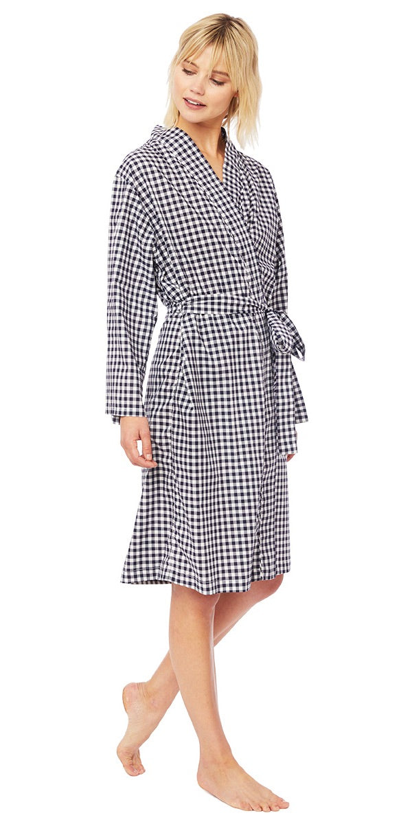 Pima Cotton Robe - Dark Navy Gingham