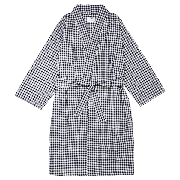 Pima Cotton Robe - Dark Navy Gingham