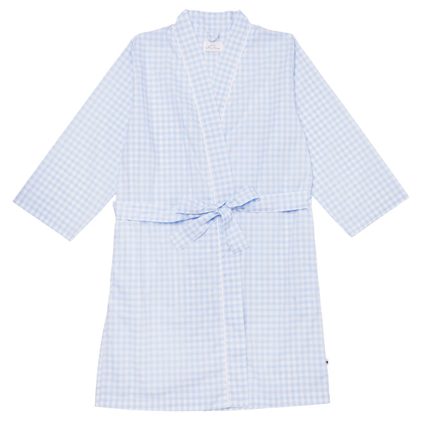 Long-Sleeve Pima Cotton Robe - Powder Blue Gingham