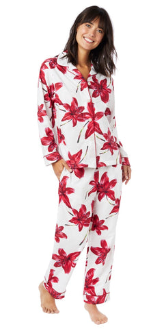 Long Sleeve Classic Pajama Set - Marbella Cream and Crimson Floral print