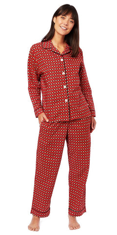 Long Sleeve Classic Pajama Set - Red Foulard Pattern