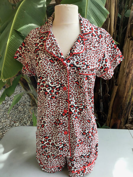 Pajama Short Set - Red Leopard