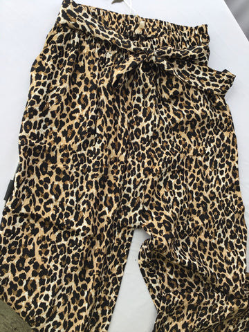 Gold Hawk Slit Silk Wide-Leg Pant - Leopard