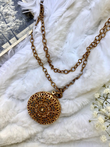 Beautiful Gold or Silver Crystal Medallion Necklace by Catherine Popesco