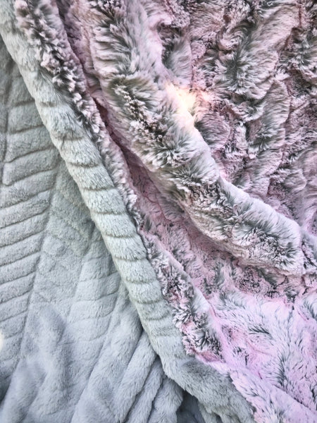 Faux Fur Pink Crush with Grey Chevron