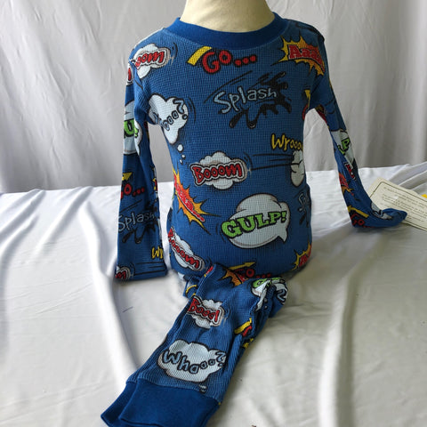 Waffle Long John Kids Pajama Set - Superhero Comic Print