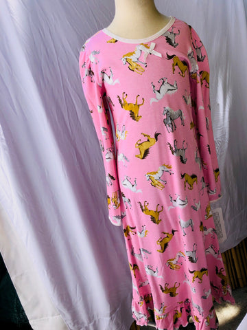 Girls Puffed Sleeved Nightgown - Horse Print