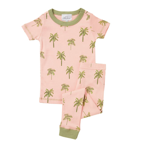 Kids Cotton Pajama Set - Pink Canary Palm
