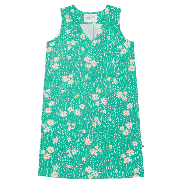 Cotton Knit Nightgown or Night Shirt - Lazy Daisy Green
