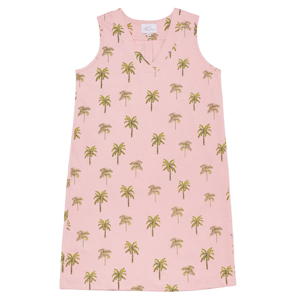 Sleeveless Cotton Knit Nightgown - Pink Canary Palm