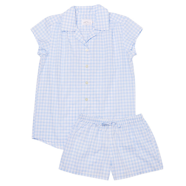 Pajama Short Set - Powder Blue Gingham