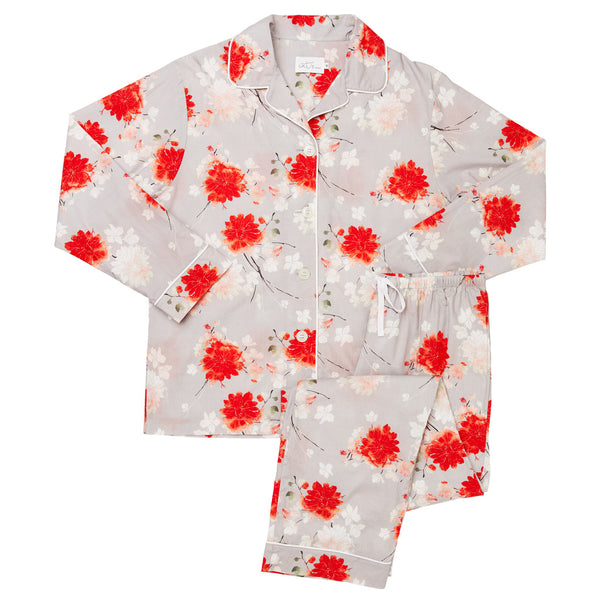 Long Sleeve Classic Pajama Set - Kiku Flower Blossom Print