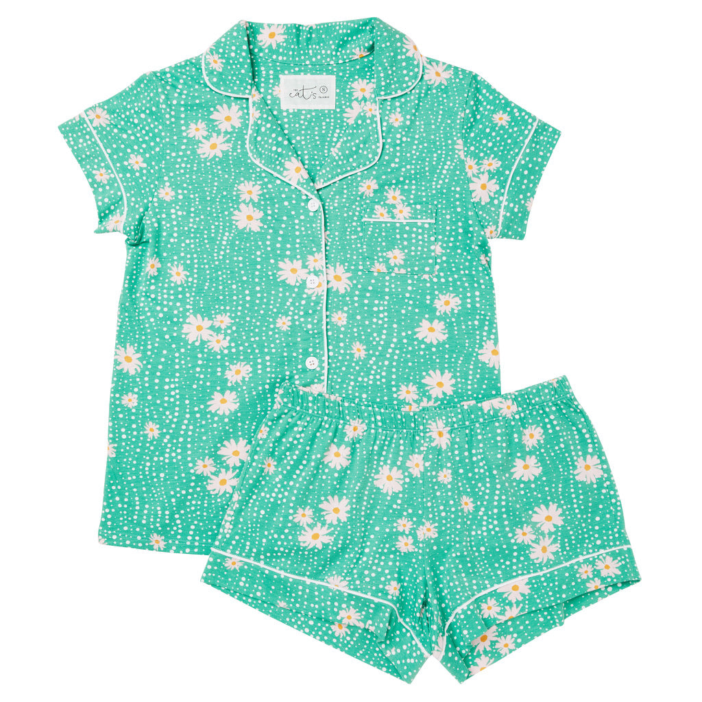Pajama Short Set - Lazy Daisy Green