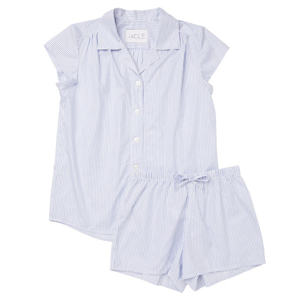 Pajama Short Set - Simple Blue Stripe