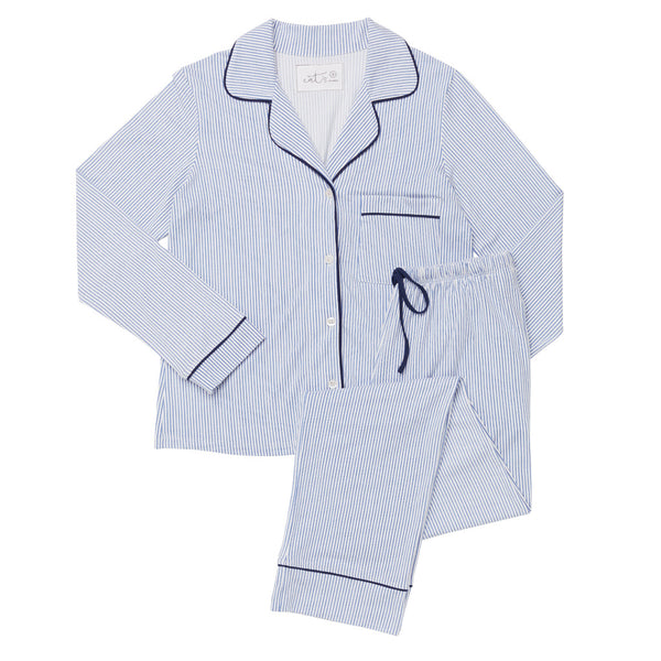 Classic Knit Pajama Set - Simple Blue Stripes