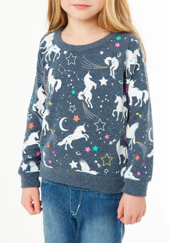 Flying Night Blue Unicorn Fleece Tweens Sweater