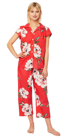 Capri Pajama Set - Red Peony Blossom Print