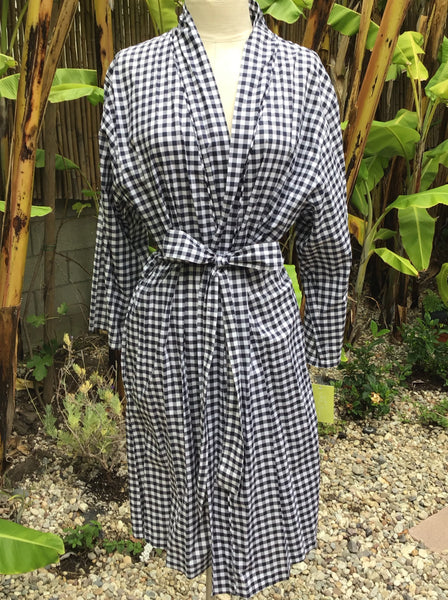 Pima Cotton Robe - Dark Navy Gingham