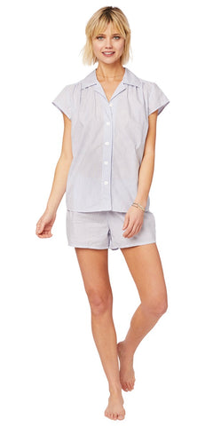 Pajama Short Set - Simple Blue Stripe