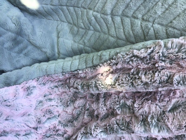 Faux Fur Pink Crush with Grey Chevron