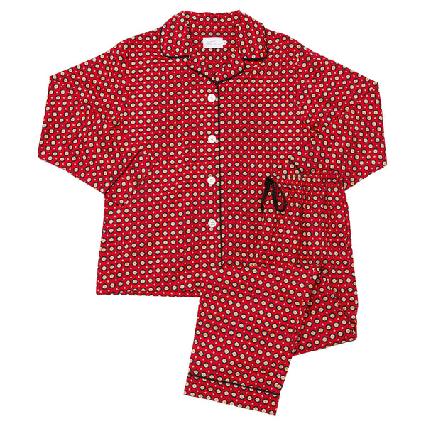 Long Sleeve Classic Pajama Set - Red Foulard Pattern