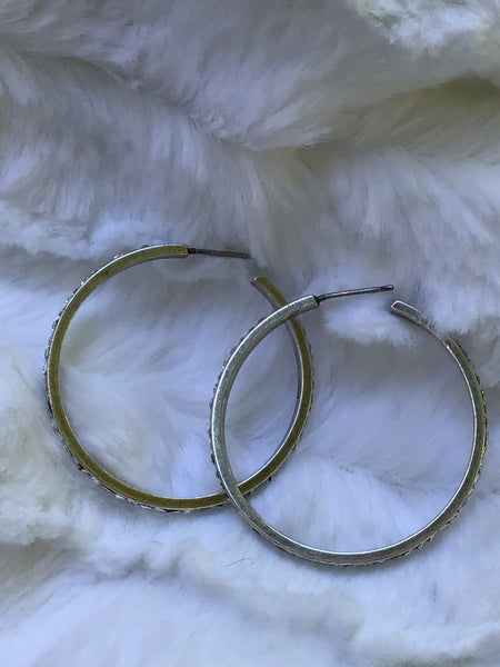Catherine Popesco Silver Plated Hoop with Handset all around Crystals Earring