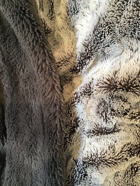 Faux Fur Grey Fox / Charcoal Rosebud Throw