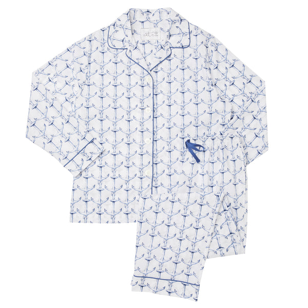 Long Sleeve Classic Pajama Set - Anchors Away Print