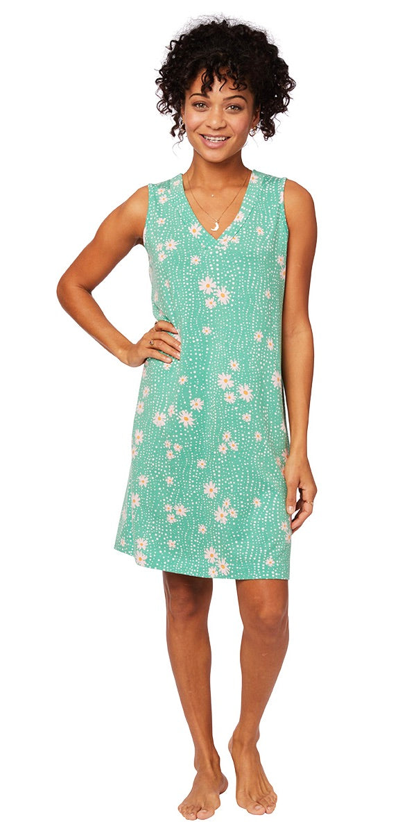 Cotton Knit Nightgown or Night Shirt - Lazy Daisy Green