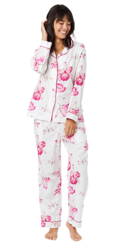 Long Sleeve Classic Pajama Set - Pink Dragonfly Floral Blossom Print
